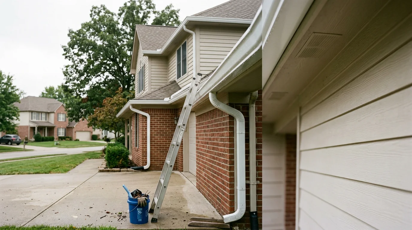 Clean gutters installed along the roofline of a residential home