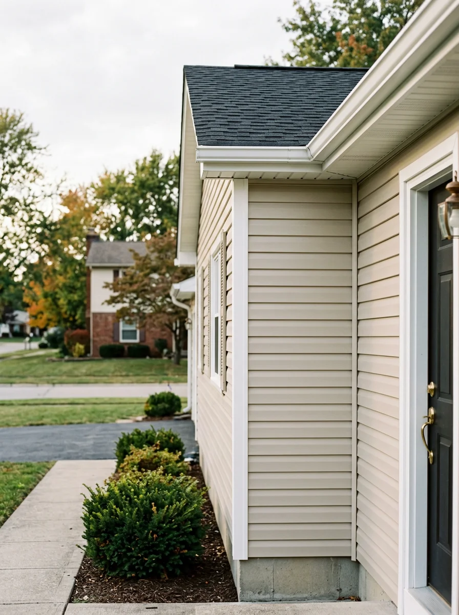 New vinyl siding installation on a 1980s Greenwood Indiana subdivision home along the County Line Road corridor with clean panel seams and updated corner trim.