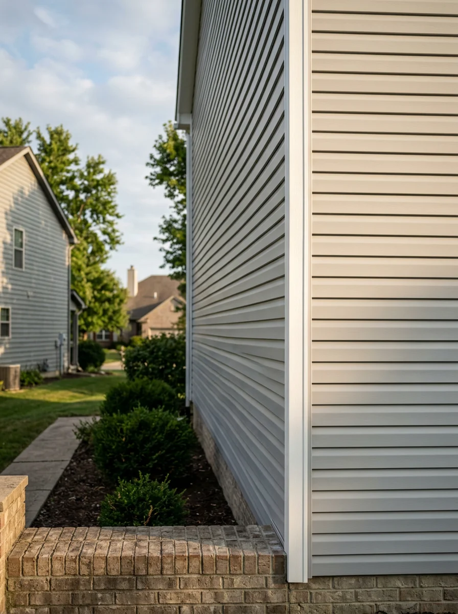 New siding installation on a Noblesville Indiana subdivision home in the Saxony area showing clean vinyl panel alignment and sealed corner trim on the rear elevation.