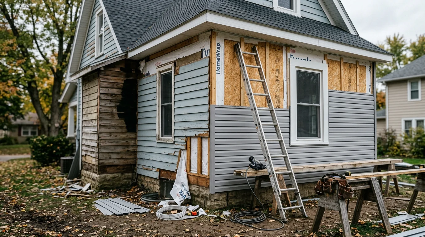 A Westfield, Indiana home with newly replaced exterior siding installed by Buildmasters LLC. The finished exterior shows clean panel lines and tight seams suited for central Indiana's climate.